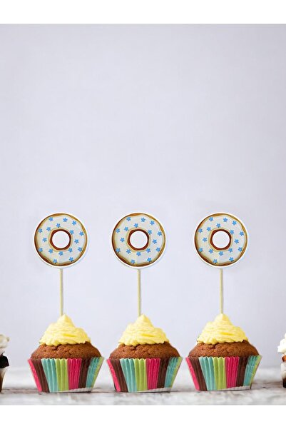 Parti Adresi Donut Temalı Kürdan Cupcake Kürdanı Pasta Süsü Gri 24'lü