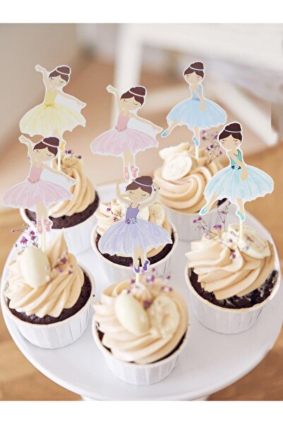 Parti Adresi Balerin Temalı Kürdan Figürlü Pasta Süsü Cupcake Kürdanı 10'lu