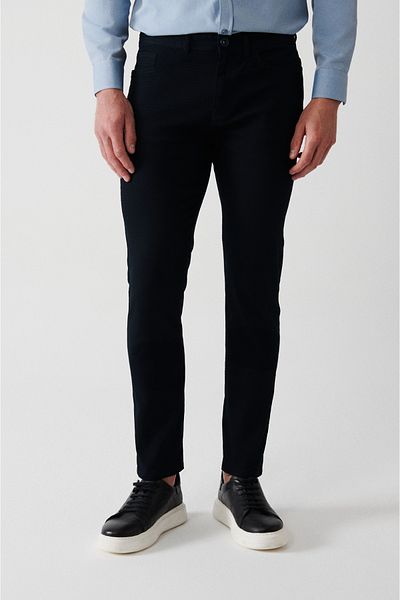 Avva Men's Navy Blue Flexible 5-Pocket Canvas Trousers E 003007