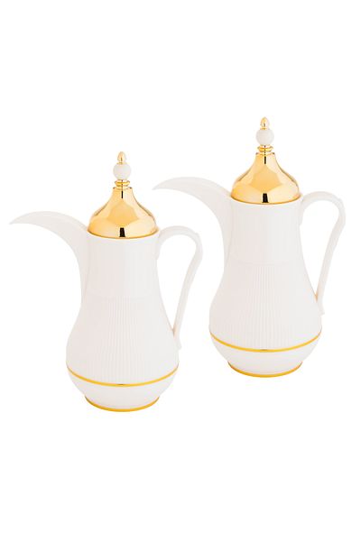 Alaska Alaska Dallah Thermos Set, 2 Pieces, White with Gold, 1 Liter Capacity