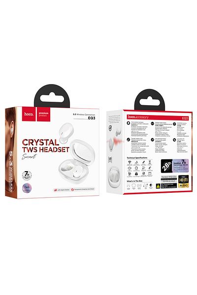 REDz Accessories Căști wireless EQ3 Smart Hoco, capacitate 300mAh, Bluetooth 5.3 TWS, albe