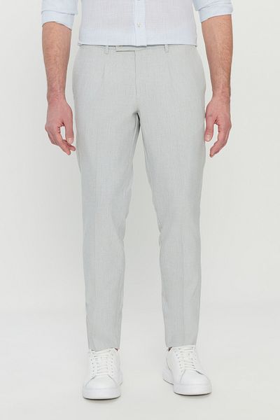 ALTINYILDIZ CLASSICS Men's Gray Comfort Fit Casual Cut Side Pocket Patterned Elastic Waist Pants