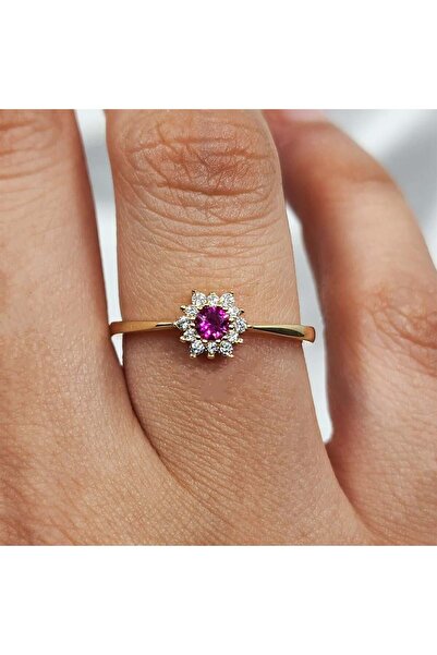 FasekGold Ruby (Lal Taşı) Gül Evlilik Teklifi Yüzüğü Hediye 925 Ayar Kadın Gü...