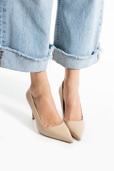 Güllü Shoes Beige Vegan Leather Matte Stiletto |   9cm Heels | Memory Pad Comfortable Fit Pointed Toe Women's Heeled Shoes