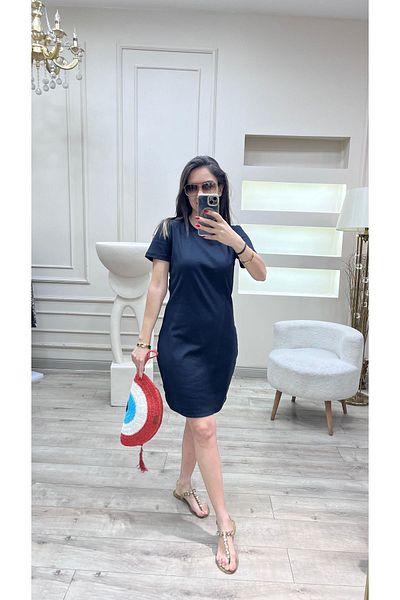 VBSVİBES Women's Ottoman Fabric Casual Dress Straight Cut Short Sleeve Stylish Dress