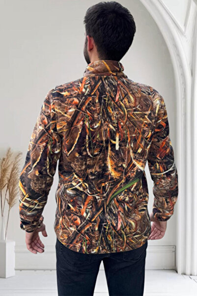 WİDİ Hunting Saz Patterned Unisex Regular Fit Full Zipper Stand Collar Fleece Sweatshirt