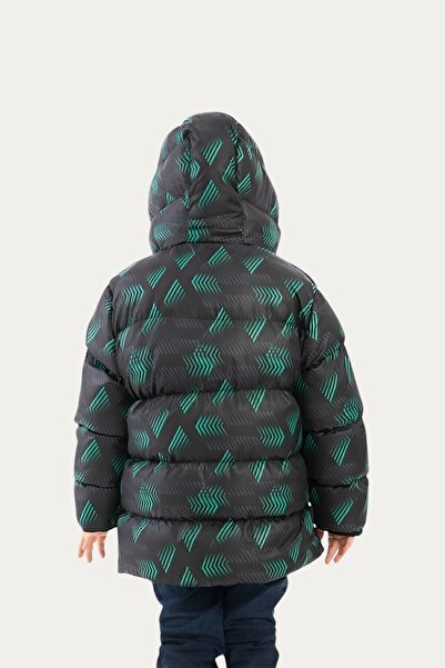 Outriverkids Χειμερινό παλτό για αγόρια - Μαύρο πράσινο ψηφιακό σχέδιο, φλις αδιάβροχο και αντιανεμικό, φουσκωτό με κουκούλα