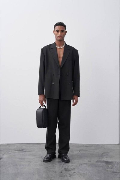 İLKCET MODA Oversize μαύρο κοστούμι με διπλό στήθος