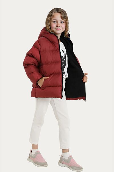 Outriverkids Girl's Burgundy Fleece Hooded Waterproof Wind Resistant Pocket Inflatable Winter Coat