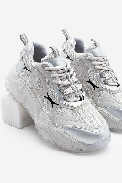 Marjin Pantofi de damă, cu talpă groasă, cu șireturi, pantofi sport din mai multe piese Mizon Silver