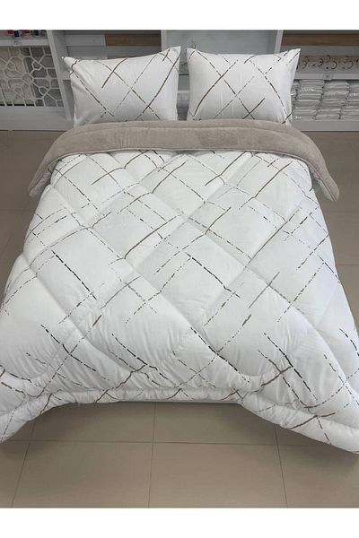 Sudemhome King Size Double Sided Luxury Welsoft Elite Quilt Fluffy Soft Fleece Quilt Pillowcase Reflection Beige