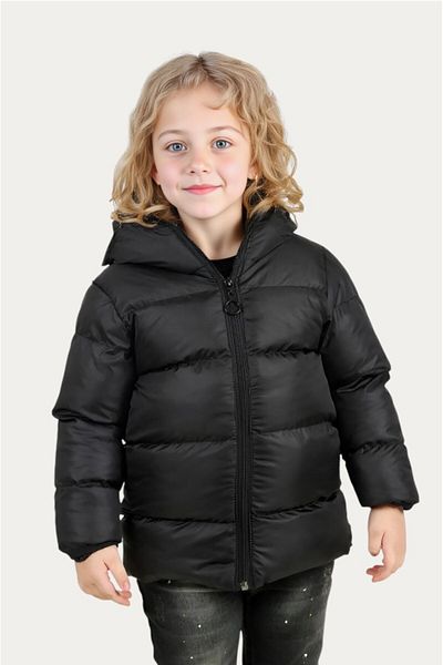 Outriverkids Girl's Black Fleece Lined Hooded Waterproof Windproof Inflatable Winter Coat & Coat