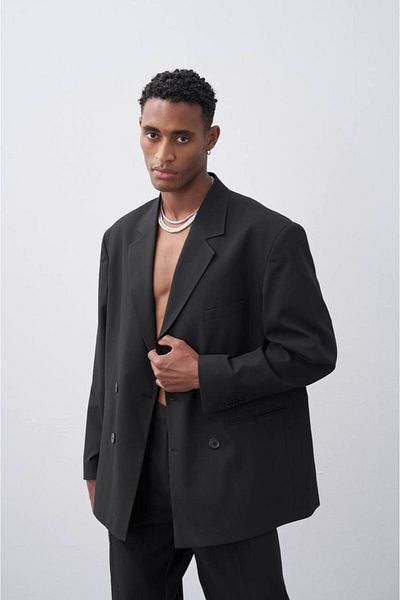 İLKCET MODA Oversize μαύρο κοστούμι με διπλό στήθος