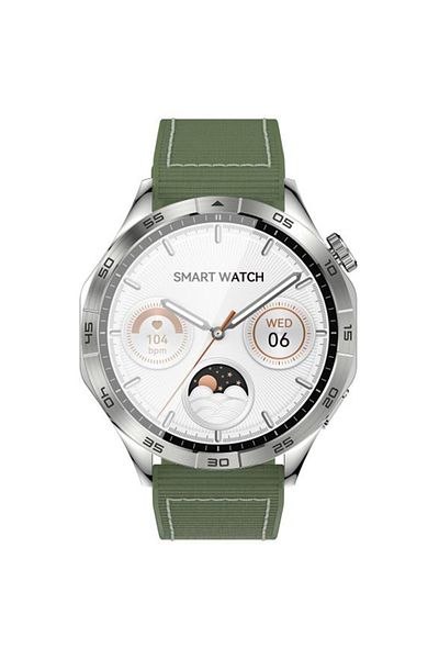 REDz Accessories XO Watch4 Smart Sport Smart Watch, Bluetooth, 1.43” AMOLED Screen, 250mAh, Green Silicone, Silver