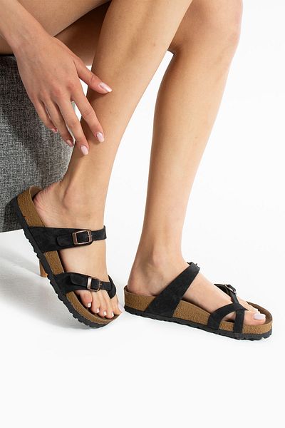 FEMME FATALE Finger Toe Double Buckle Comfortable Sole Daily Slippers