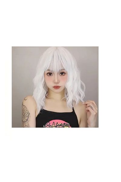 Gratia 1Pcs Short Curly White Lolita Anime Wig