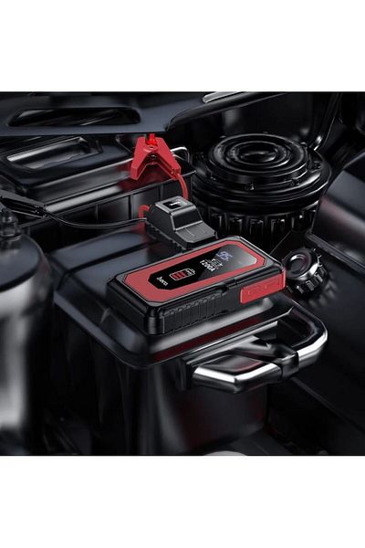 REDz Accessories Hoco QS3 Battery, Car Jump Starter Cables, Powerbank 10,000mAh, Dual USB + Type-C, Black-Red