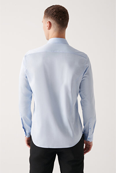 Avva Erkek Mavi %100 Pamuk Saten Gizli Patlı Gömlek E002209