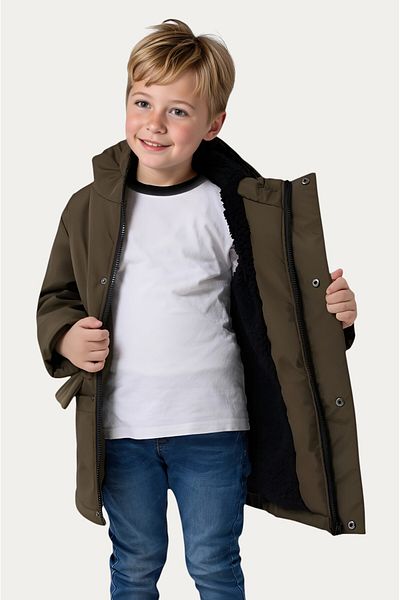 Outriverkids Boy's Khaki Fur Lined Water and Windproof Hooded Winter Coat & Coat & Parka