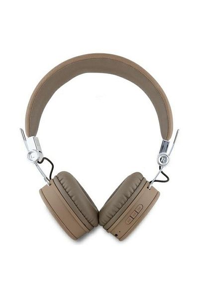 REDz Accessories Căști fără fir Guess, Bluetooth, rotunde clasice texturate din PU, maro