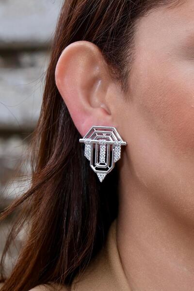 My Life Accessory Women's Steel Serenay Leyla Earrings with Stones Model Large Size