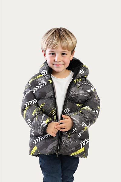 Outriverkids Boys' Winter Jacket - Yellow, Black, Digital Pattern, Fleece Water and Windproof, Hooded