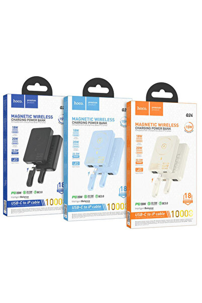 REDz Accessories Μπαταρία Hoco Q24, Magsafe και Powerbank, 10.000mah, ενσωματωμένο καλώδιο Type-C και Lightning, μπεζ