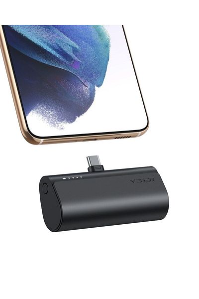 REDz Accessories External Battery 5000 mAh, Built-in Type-C, Compatible iPhone/Samsung, PD, QC 3.0, 3A, 20W, Black