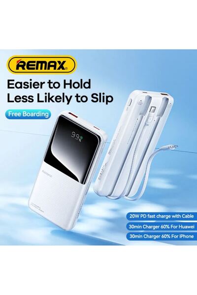 REDz Accessories Μπαταρία Remax RPP-679, Powerbank 10.000mAh, Καλώδια Type-C και Lightning, Οθόνη LED, Λευκό
