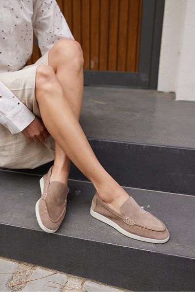 ANGELİNA JONES Amor Women's Mink Suede Loafer Shoes