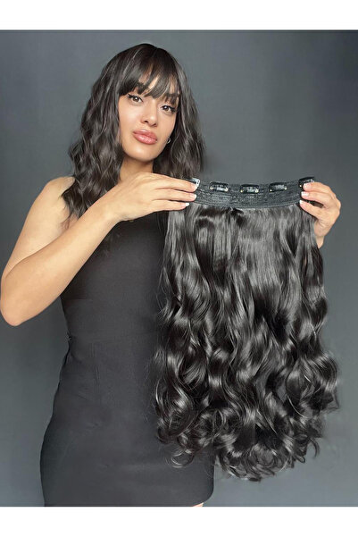 Suzan Peruk Dalgalı Geniş Parça Yarımay Çıtçıt Saç Koyu Kestane