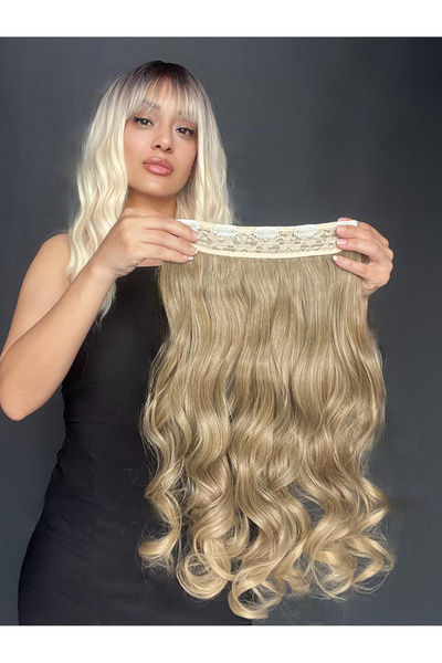 Suzan Peruk Dalgalı Geniş Parça Yarımay Çıtçıt Saç Küllü Sarı