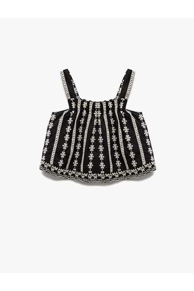 Koton Cotton Square Collar Strap Brode Blouse 5Skg60058Aw
