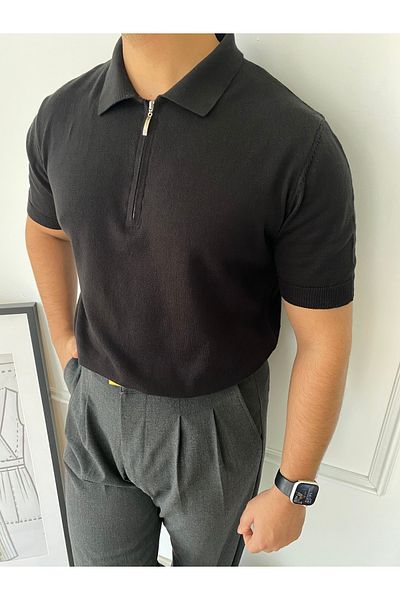 bonnline Βαμβακερό μπλουζάκι με φερμουάρ Oversize Polo γιακά με κοντό μανίκι