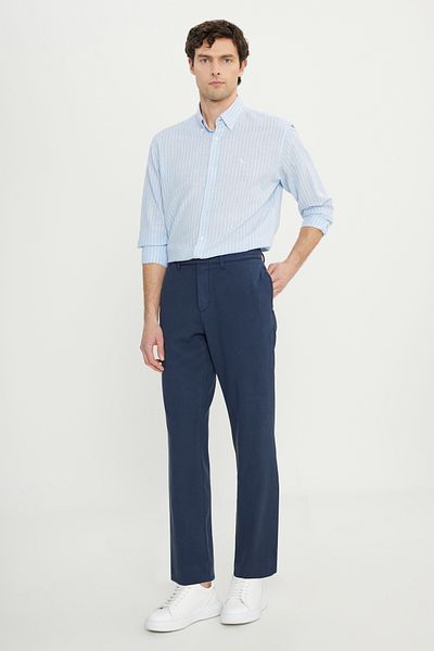 ALTINYILDIZ CLASSICS Men's Navy Blue Cotton Comfot Fit Relaxed Cut Dobby Casual Stretchy Trousers with Side Pockets