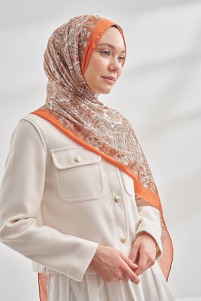 ARMANDA Ethnic Voile Pashmina Pattern Shawl - Orange - 6035-243