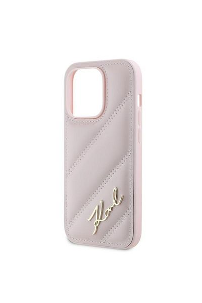 Karl Lagerfeld Carcasă pentru iPhone 14 Pro Max, cu scriere matlasată diagonală, Karl Lagerfeld - Roz