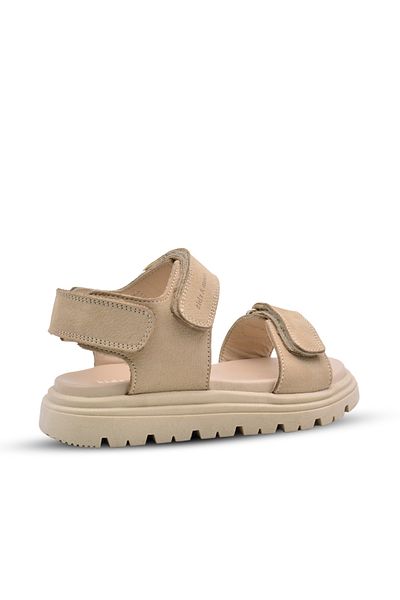 kids A more Santos Girls and Boys Double Velcro Genuine Leather Beige Sandals