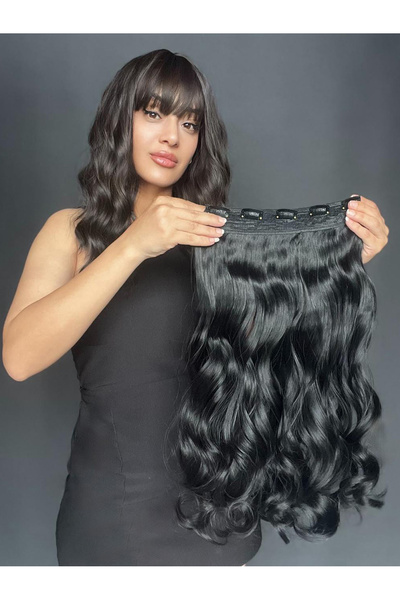 Suzan Peruk Dalgalı Geniş Parça Yarımay Çıtçıt Saç SİYAH RENK