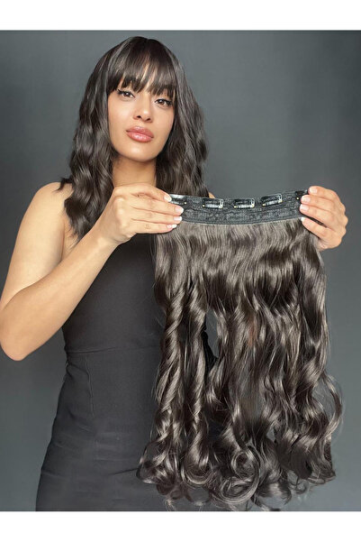 Suzan Peruk Dalgalı Geniş Parça Yarımay Çıtçıt Saç Kahverengi Soğuk Kahve