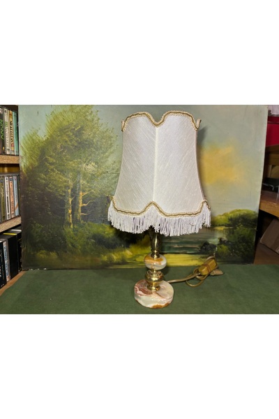tayfuntufan antika koleksiyon European Lampshade in Brass and Marble 39 cm Tall