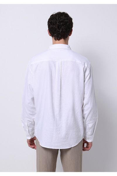 Colin's Relaxed Fit Shirt Neck Plain Men's Linen Blended White Long Sleeve Shirt