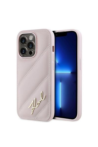 Karl Lagerfeld Carcasă pentru iPhone 14 Pro Max, cu scriere matlasată diagonală, Karl Lagerfeld - Roz
