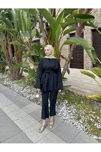Miraydın Butik Γυναικείο κοστούμι με φαρδιά ζώνη M41332 - Μαύρο
