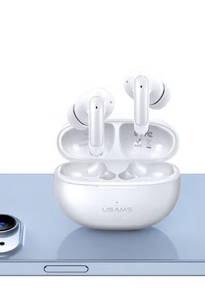 Usams سماعات أذن XD18 TWS BT5.3 مزدوجة الميكروفون Sonic Bass مقاومة للماء لأكثر من 30 ساعة من الراحة أثناء اللعب (أبيض)