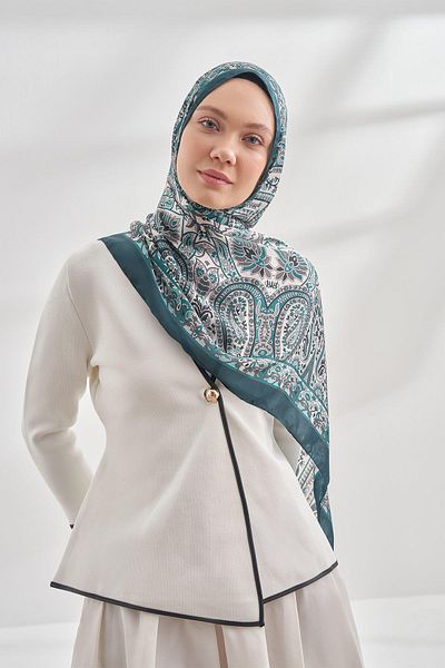 ARMANDA Şal cu model pashmina din voal etnic -verde - 6035-42