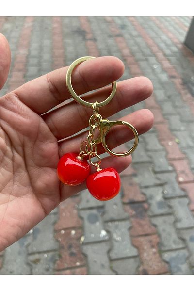 synshop Red Cherry Cherry Keychain Shoe Phone Bag Ornament Carm Accessory Ribbon Ribbon