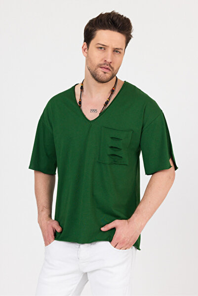 BABBOSS T-shirt V-Neck Super Oversize με λεπτομέρεια στην τσέπη