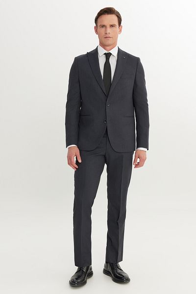 ALTINYILDIZ CLASSICS Men's Smoked Regular Fit Swallow Collar Patterned Wool Suit
