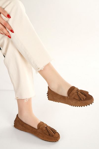 PASSAGE SHOES Γυναικείο Γνήσιο Δερμάτινο Suede Φούντα Λεπτομερές Loafer 1039 SUGERO